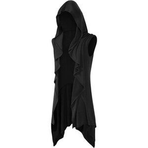 Mens Hooded Sleeveless Cardigan Shawl Collar Open Front Knit Drape Cape